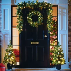 4 Piece Christmas Porch Set - 2 X 2ft 9in Trees, Garland & Wreath