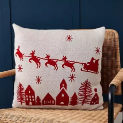 Cascade Home Father Christmas On Sledge 50x50cm Cotton Cushion