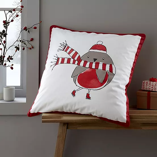 Catherine Lansfield Christmas Robins 55 X 55cm Filled Cushion 3 Catherine Lansfield Christmas Robins 55 X 55cm Filled Cushion