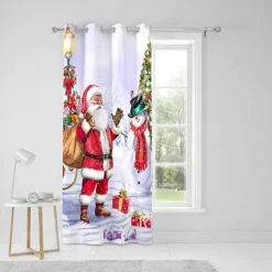 Fusion Santa & Snowy Single Christmas Curtain Panel -Twinkle Home Decor Shop Fusion Santa Snowy Single Christmas Curtain Panel36W364FRSP W02