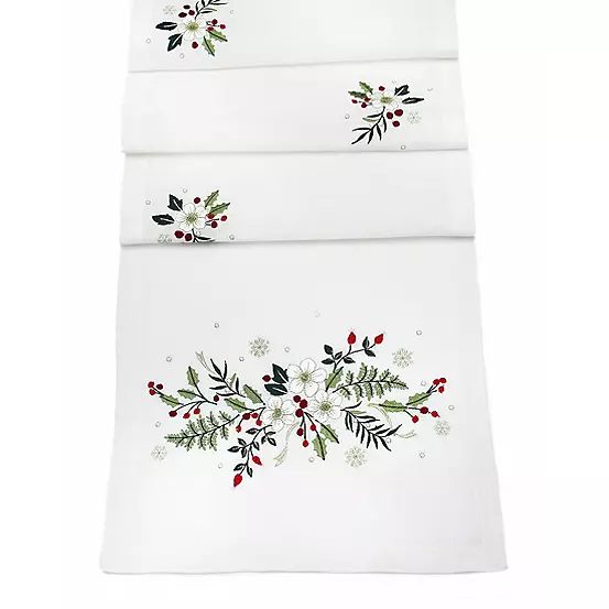 Peggy Wilkins Christmas Roses Embroidered Table Runner - Cream 4 Peggy Wilkins Christmas Roses Embroidered Table Runner - Cream - Image 2