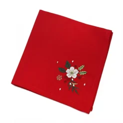 Peggy Wilkins Christmas Roses Set Of 4 Embroidered Napkins - Red