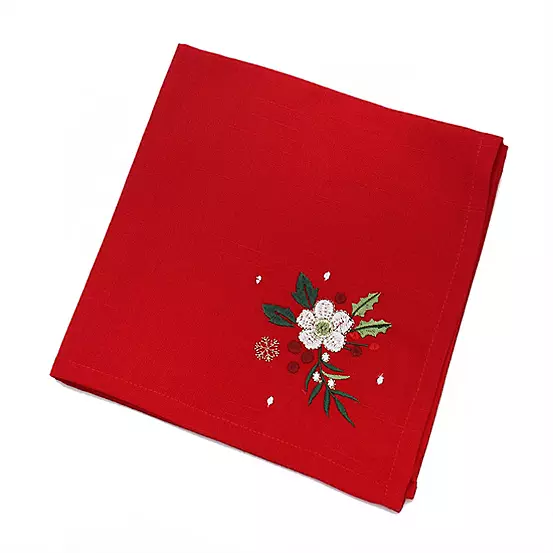 Peggy Wilkins Christmas Roses Set Of 4 Embroidered Napkins - Red 3 Peggy Wilkins Christmas Roses Set Of 4 Embroidered Napkins - Red