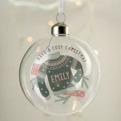 Twinkle Home Decor Shop -Twinkle Home Decor Shop Personalised Cosy Christmas Glass Bauble44W522FRSP W01