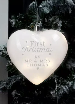 Personalised First Christmas LED Hanging Glass Heart