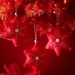 Set Of 3 Christmas Fabric Star Decorations -Twinkle Home Decor Shop Set of 3 Christmas Fabric Star Decorations17J436FRSP W02