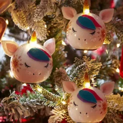 Set Of 6 LED Light Up Unicorn Head Christmas Decorations