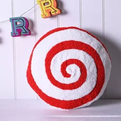 The Seasonal Gift Co. Candy Swirl 38cm Round Cotton Christmas Cushion