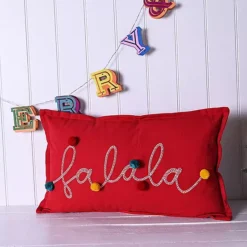 The Seasonal Gift Co. Embroidered ’FaLaLa’ 62x37cm Cotton Christmas Pom Cushion