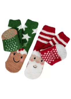 Totes Toasties Pack Of 2 Kids Super Soft Santa & Christmas Pudding Slipper Socks